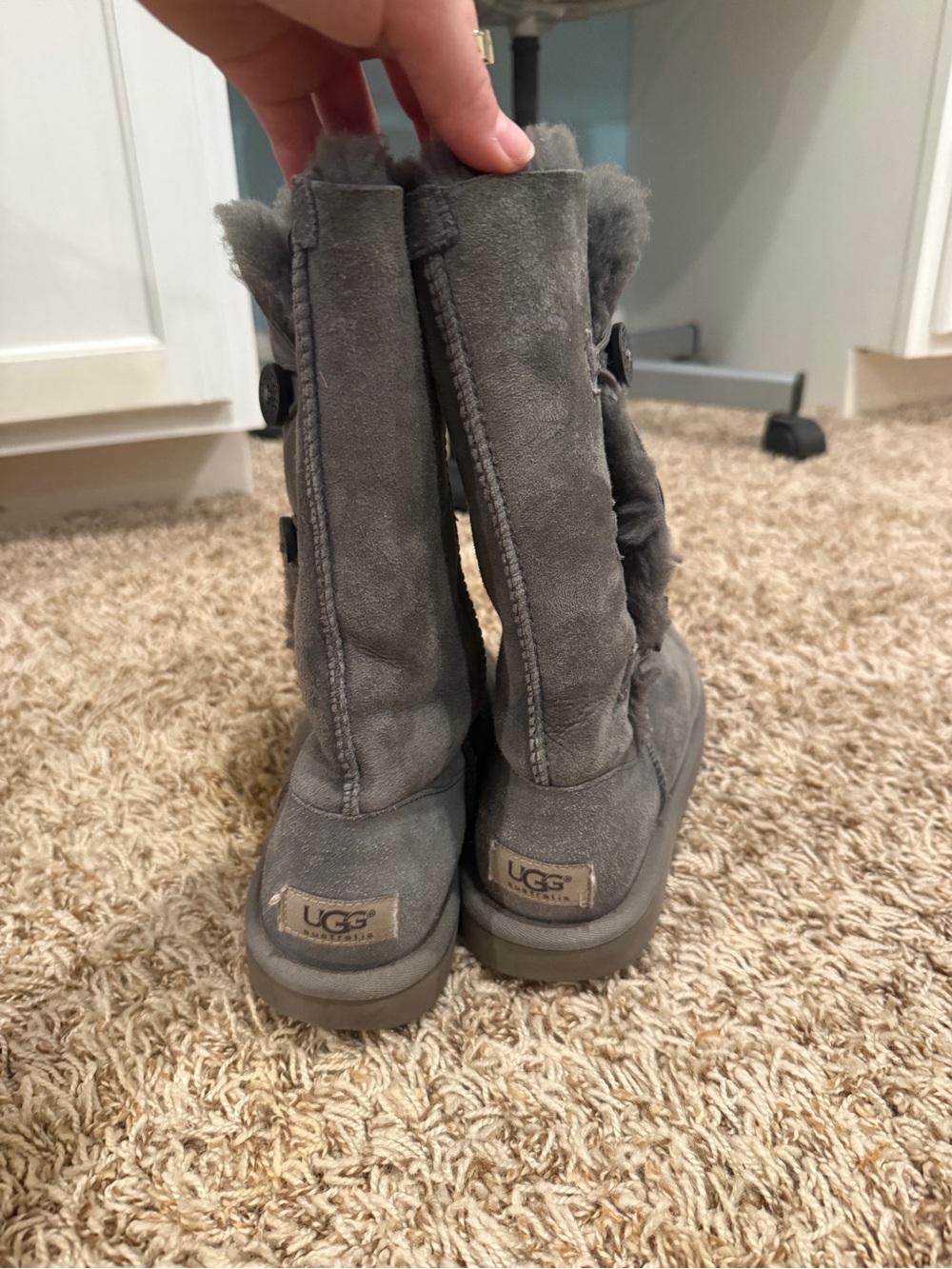 UGG Kids Grey Suede Shearling Button Tall Boots